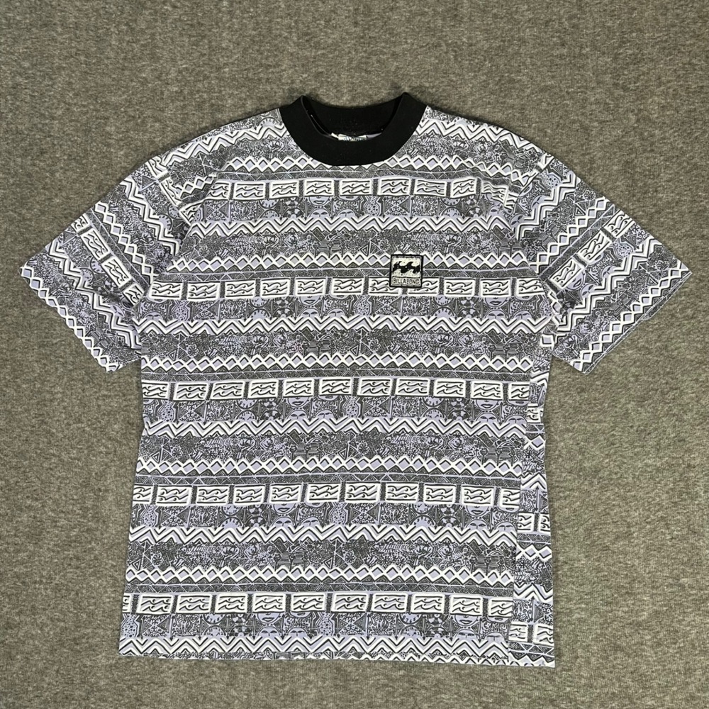 Vintage 80s Billabong All Over Print T-Shirt Mens Large Purple Tribal Surf Wave